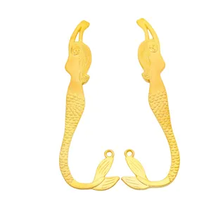 Golden mermaid shaped vintage zinc alloy pendant charms with detailed scale texture