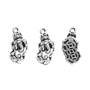 Trois pendentifs Pixiu et pièces en alliage argenté vintage pour création de bijoux DIY