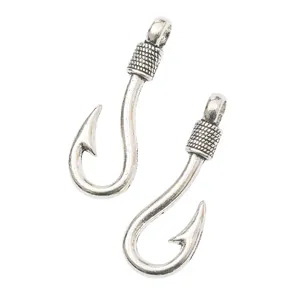 Ciondoli a forma di amo da pesca vintage in argento per gioielli fai-da-te