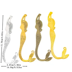 Vintage Zinc Alloy Mermaid Shape Bookmark Pendant DIY Jewelry Making Accessory For Charms Antique Bronze Silver Gold