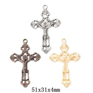 Ciondoli a Croce di Gesù in Lega Vintage per Creazione di Gioielli Fai-da-te Bronzo Antico Argento Oro Ciondoli Religiosi 51-31-4