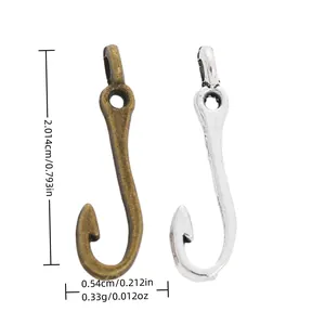 Vintage Alloy Fish Hook Charms Pendants Antique Bronze Silver Plated For DIY Jewelry Making Necklaces Bracelets Accessories