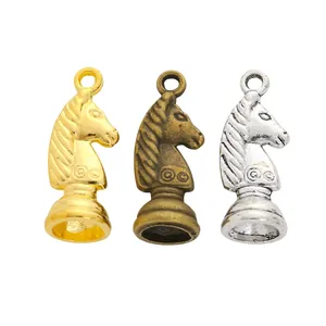 DIY chess knight pendants in gold, bronze and silver finishes for jewelry making