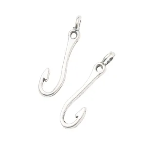 Retro silver fish hook pendants in vintage alloy for DIY jewelry making accessories