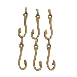 Set of 6 vintage bronze S-shaped alloy fish hooks for DIY jewelry making and pendants