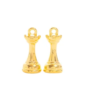 Golden metal chess rook charms for DIY jewelry making and vintage accessories