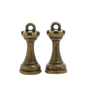 Vintage bronze chess rook alloy pendants for DIY jewelry and keychain making