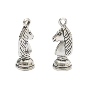 Vintage silver alloy knight chess piece pendants for DIY jewelry making accessories