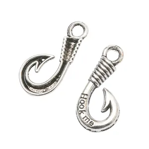 Pendentifs hameçons vintage en argent avec gravure 'Hook me' pour la création de bijoux DIY