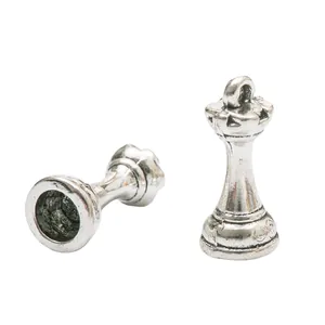 Vintage silver alloy rook chess pendant for DIY jewelry making with top hanging ring
