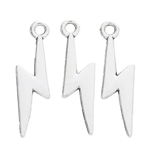 Three bright silver lightning bolt alloy charms for DIY jewelry making accessories
