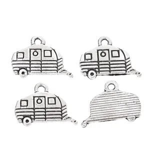 Set de 4 dijes de caravana vintage en plata antigua para creación de joyas DIY