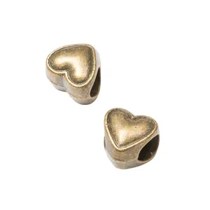 Vintage heart-shaped bronze alloy beads for DIY bracelet and necklace jewelry making
