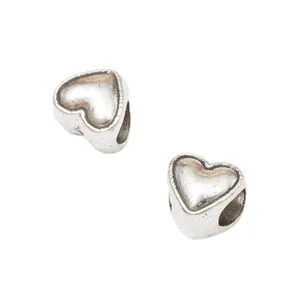 Vintage silver heart large hole beads for DIY European bracelet and necklace making