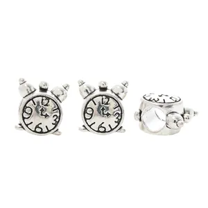 Vintage alloy clock alarm pendant beads with large holes for DIY jewelry bracelets