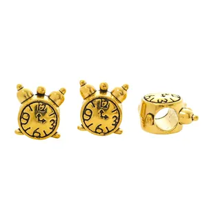 Vintage gold alarm clock beads for DIY bracelets and necklaces with engraved numbers