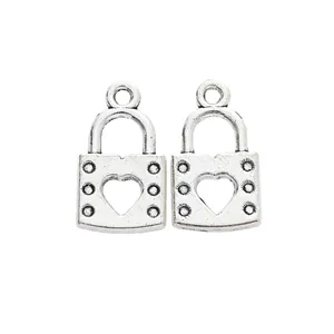 Vintage silver heart-shaped alloy padlock pendant charms for DIY jewelry making accessories