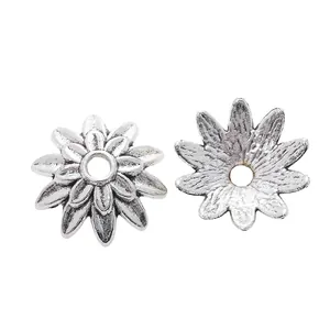 Copriperle a forma di fiore in argento antico per accessori di gioielleria fai-da-te