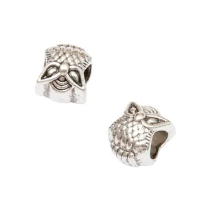 Perline civetta vintage in argento antico con trama a piume per bracciali DIY