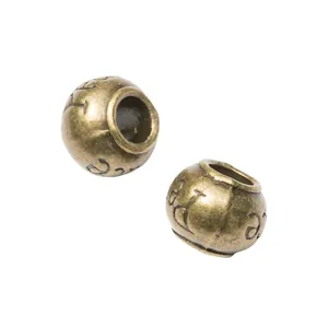 Cuentas retro de bronce con signo de paz para joyas DIY, aleación con agujeros grandes