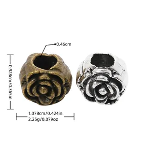 Vintage Legierung Rose Blume Großlochperlen Für DIY Schmuckherstellung Retro Metall Rose Blume Charms Spacer Beads