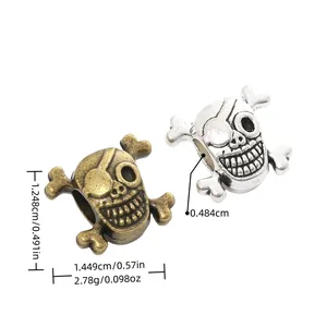 Perles à Gros Trous en Alliage Rétro Forme de Tête de Mort Pirate Bronze Antique Argent Charms Squelette pour Création de Bijoux DIY