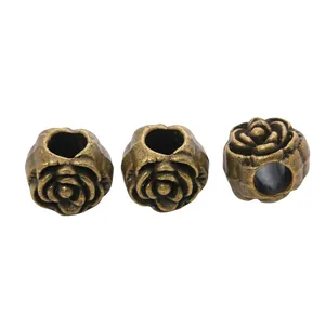 Drei Vintage-Bronze-Rosenperlen mit großem Loch für DIY-Schmuckherstellung und Ketten