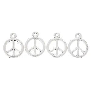 Set van vier zilveren vredesteken bedeltjes van legering voor DIY-sieraden maken