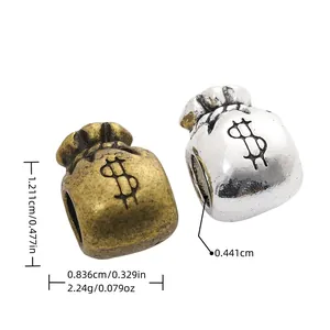DIY Retro Alloy Money Bag Charm Beads With Dollar Sign Large Hole Beads For European Bracelet Necklace Jewelry Making Accessory