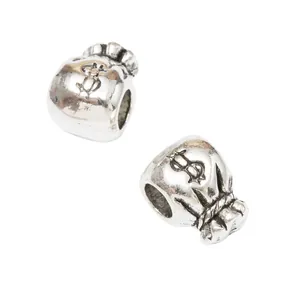 Vintage silver dollar sign money bag charm beads for DIY European bracelet jewelry
