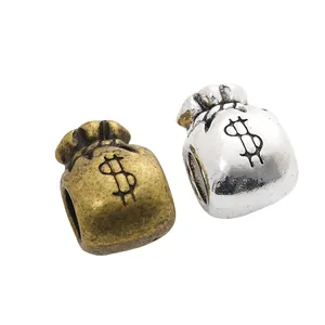 Vintage alloy dollar money bag charms for DIY European bracelets in bronze and silver