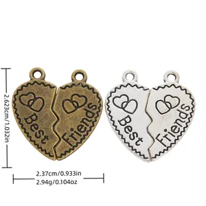 Colgante de Aleación Vintage Rompecabezas Corazón Best Friends Solo (Sin Cadena) Para Creación Joyería DIY Bronce Antiguo Plata