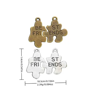 Βίντατζ Κράμα Best Friends Παζλ Καρδιά Charms Για DIY Κατασκευή Κοσμημάτων Αντίκα Μπρούντζος Ασήμι Μενταγιόν