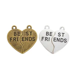 Vintage μενταγιόν καρδιάς από κράμα με χάραξη Best Friends σε χάλκινο και ασημί χρώμα