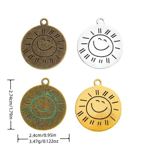 Vintage Alloy Round Smiling Sun Face Pendant Engraved You Are My Sunshine Charm For DIY Necklace Bracelet Jewelry Making