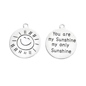 Vintage silver sun charms with You are my Sunshine engraving for DIY jewelry making