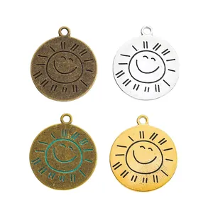 Vintage zinc alloy sun face round pendants in bronze silver and gold for DIY jewelry