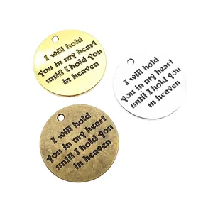 Zinc alloy heart engraving charms in gold, silver and bronze for DIY jewelry projects