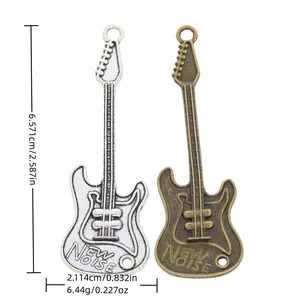Vintage Zinc Alloy Electric Guitar Pendants For DIY Jewelry Making Antique Silver Bronze Musical Instrument Guitar Charms