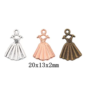 Retro alloy dress pendants in bronze, silver, and rose gold for DIY jewelry making 20x13mm