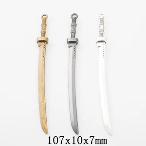 Vintage alloy samurai sword pendants in antique silver and bronze for jewelry making