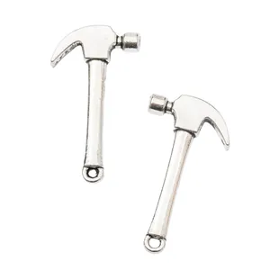 Pair of vintage silver alloy hammer charms for DIY jewelry making accessories