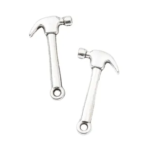 Pair of vintage silver alloy hammer pendants for DIY jewelry and accessory making