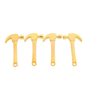 Set of four gold vintage hammer charms for DIY jewelry making and keychains