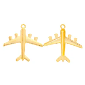Colgantes de avión dorados de aleación para joyería DIY en vista frontal y trasera