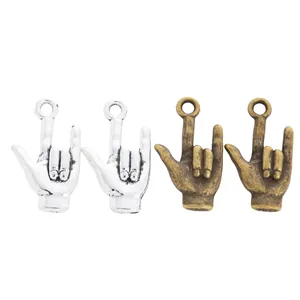 Vintage alloy rock hand charms in silver and bronze finish for DIY jewelry accessories