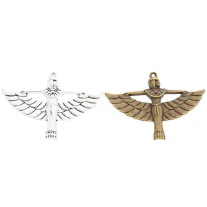 Antique silver and bronze Ancient Egyptian Goddess pendants with detailed wings