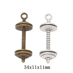 Colgante con Forma de Mancuerna de Aleación Vintage para Accesorios de Fabricación de Joyas de Bricolaje Amuletos de Fitness de Metal Bronce Antiguo Plata para Collar Llavero