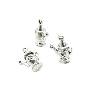Three vintage silver alloy kettle charms for DIY jewelry making and keychain accessories