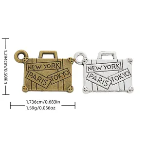 Ciondoli a Forma di Bagaglio in Lega di Zinco Vintage Per Creazione Gioielli Fai da Te Nomi di Città Incisi Bronzo Argento Antico Ciondoli Valigia Retro